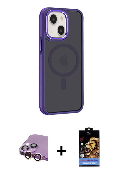 ieg™ iPhone 15 Kılıf Yörünge Klasik - Siyah Buffer Hayalet Cam Ekran Koruyucu + Pembe Raze Metal Kam