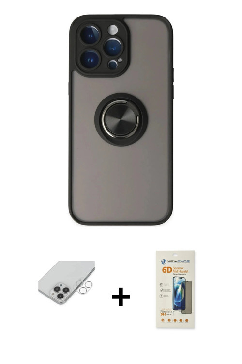 ieg™ iPhone 14 Pro Max Kılıf Yörünge Çizgi - Siyah 6D Mat Seramik Hayalet Nano Ekran Koruyucu + Gümü
