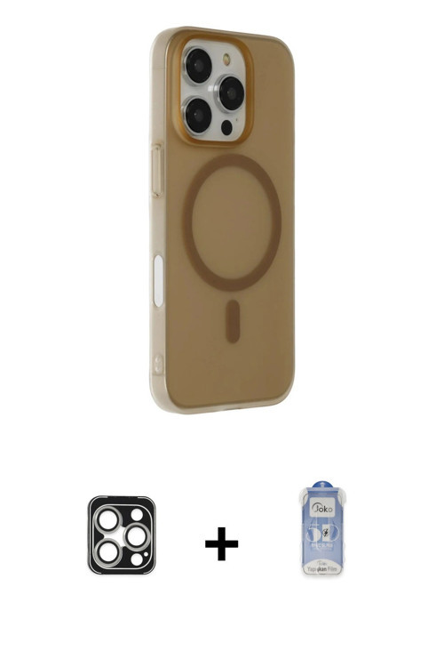 ieg™ iPhone 16 Pro Max Kılıf Çekirdek Modern Prime - Siyah Joko Magic 5D Cam + Gümüş PVD Metal Kamer