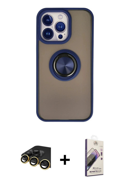 ieg™ iPhone 13 Pro Max Kılıf Yörünge Çizgi - Siyah Bilvis 3D Mat Cam Ekran Koruyucu + Gold Raze Meta