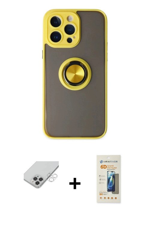 ieg™ iPhone 14 Pro Max Kılıf Yörünge Çizgi - Siyah 6D Mat Seramik Hayalet Nano Ekran Koruyucu + Gümü