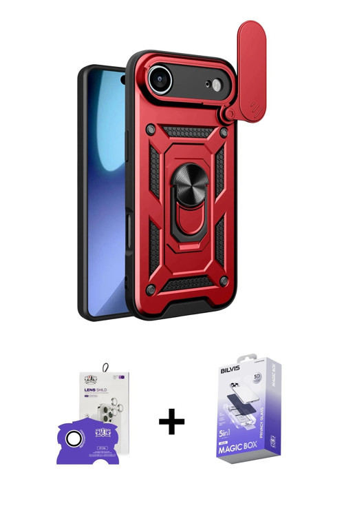 ieg™ iPhone 17 Air Kılıf Ahenk Klasik - Siyah Bilvis 5in1 5D Magic Hayalet Cam Ekran Koruyucu + Gümü