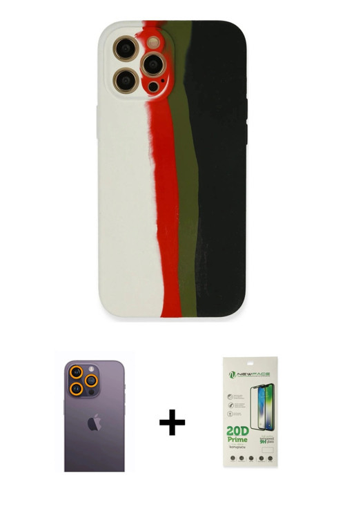 ieg™ iPhone 12 Pro Max Kılıf Yadigar Çizgi - Siyah 20D Premium Cam Ekran Koruyucu + Sarı Neon Fosfor