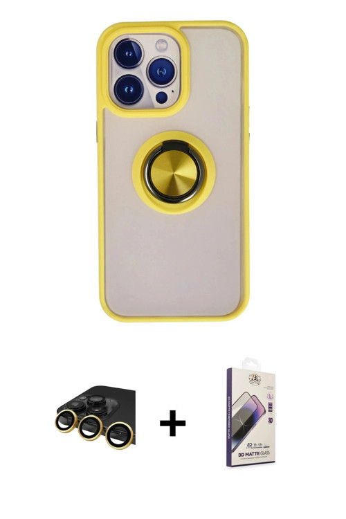 ieg™ iPhone 13 Pro Max Kılıf Yörünge Çizgi - Siyah Bilvis 3D Mat Cam Ekran Koruyucu + Gold Raze Meta