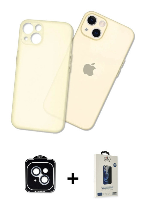 ieg™ iPhone 14 Kılıf Atlas Minimal Prime - Siyah Bilvis Hayalet Cam Ekran Koruyucu + Mavi PVD Metal