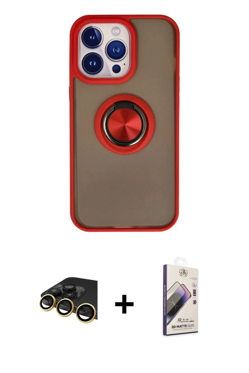 ieg™ iPhone 13 Pro Max Kılıf Yörünge Çizgi - Siyah Bilvis 3D Mat Cam Ekran Koruyucu + Gold Raze Meta