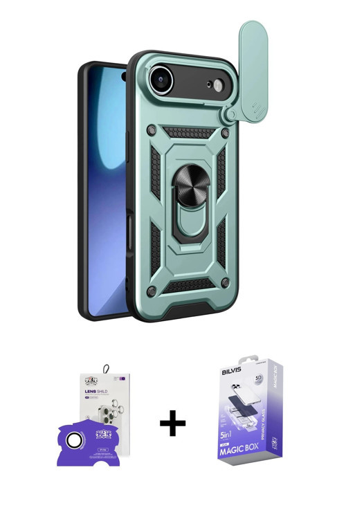 ieg™ iPhone 17 Air Kılıf Ahenk Klasik - Siyah Bilvis 5in1 5D Magic Hayalet Cam Ekran Koruyucu + Gümü