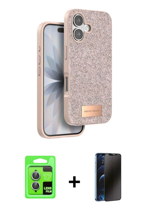 ieg™ iPhone 17 Kılıf Vadi Klasik Serisi - Siyah 3D Antistatik Hayalet Cam Ekran Koruyucu + Açık Mavi
