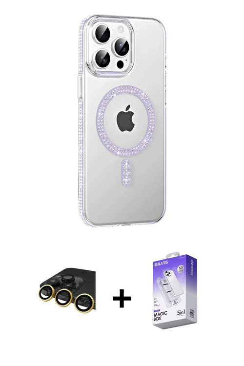 ieg™ iPhone 14 Pro Max Kılıf Yörünge Koleksiyonu - Siyah Bilvis 5in1 3D Magic Cam Ekran Koruyucu + G