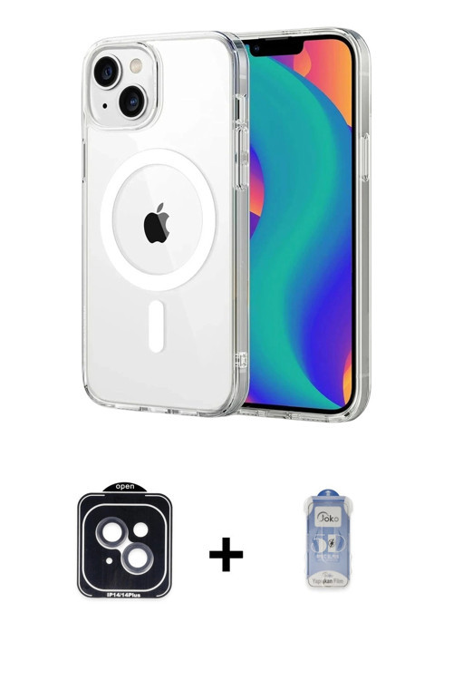 ieg™ iPhone 14 Kılıf Ahenk Minimal Serisi - Siyah Joko Magic 5D Cam + Siyah PVD Metal Kamera Lens