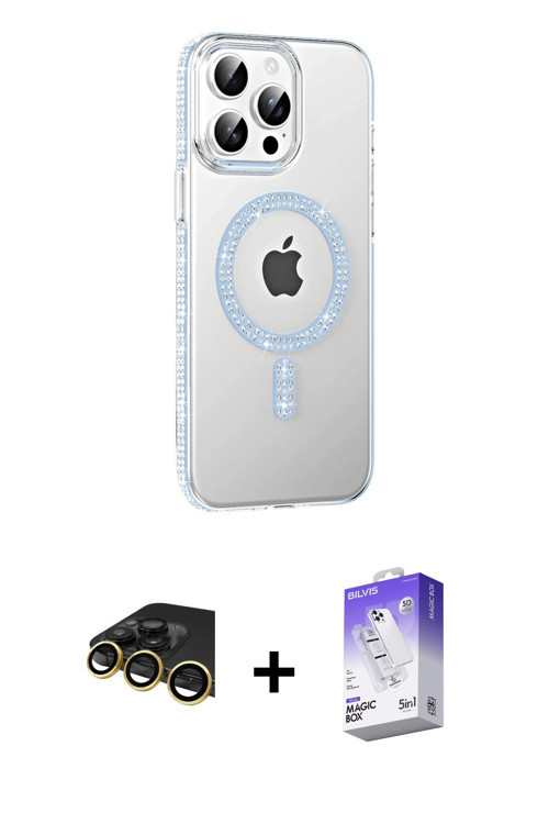 ieg™ iPhone 14 Pro Max Kılıf Yörünge Koleksiyonu - Siyah Bilvis 5in1 3D Magic Cam Ekran Koruyucu + G