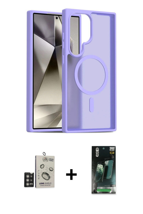 ieg™ Galaxy S24 Ultra Kılıf Siluet Minimal Prime - Şeffaf 360 Full Body Arka Koruyucu + Derin Mor Bi