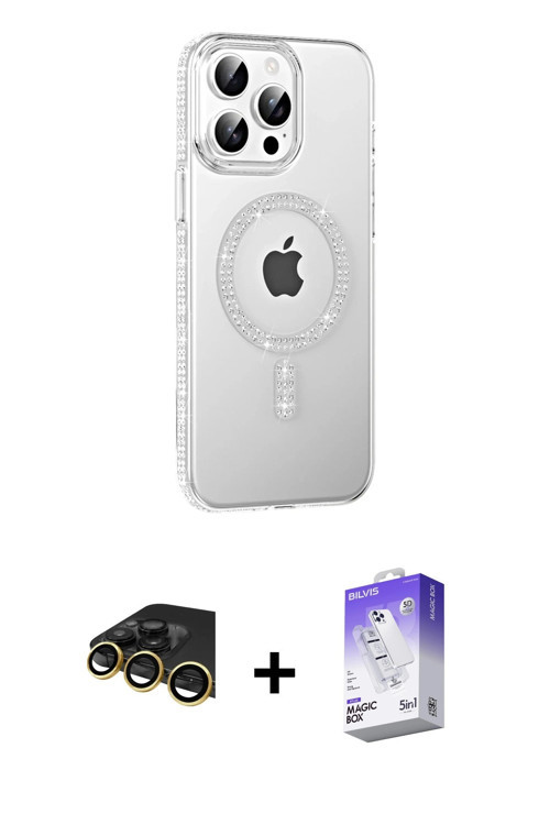ieg™ iPhone 14 Pro Max Kılıf Yörünge Koleksiyonu - Siyah Bilvis 5in1 3D Magic Cam Ekran Koruyucu + G
