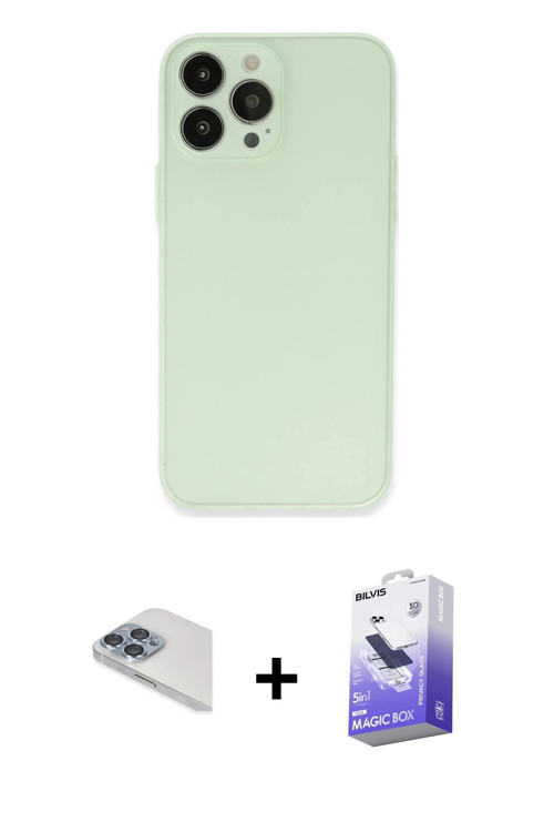 ieg™ iPhone 13 Pro Max Kılıf Atlas Minimal Prime - Siyah Bilvis 5in1 5D Magic Hayalet Cam Ekran Koru