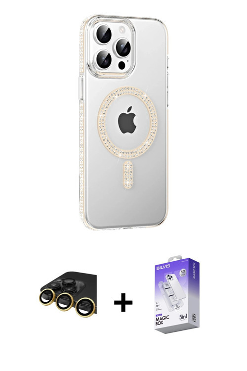 ieg™ iPhone 14 Pro Max Kılıf Yörünge Koleksiyonu - Siyah Bilvis 5in1 3D Magic Cam Ekran Koruyucu + G