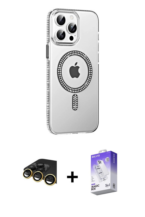 ieg™ iPhone 14 Pro Max Kılıf Yörünge Koleksiyonu - Siyah Bilvis 5in1 3D Magic Cam Ekran Koruyucu + G