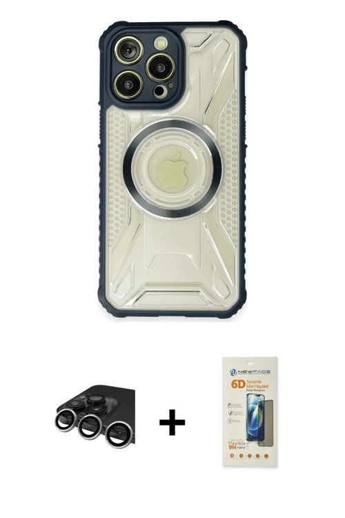 ieg™ iPhone 13 Pro Max Kılıf Kutup Modern - Siyah 6D Mat Seramik Hayalet Nano Ekran Koruyucu + Gümüş