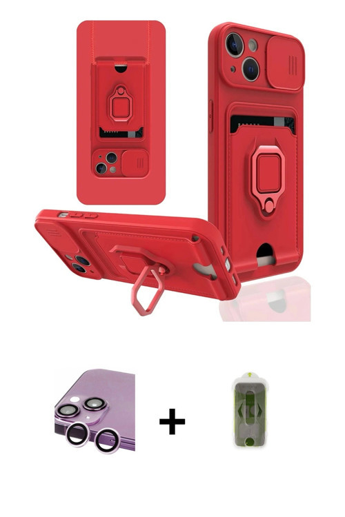 ieg™ iPhone 14 Plus Kılıf Vadi Form Prime - Siyah Joko Magic 5D Hayalet Cam + Mor Raze Metal Kamera