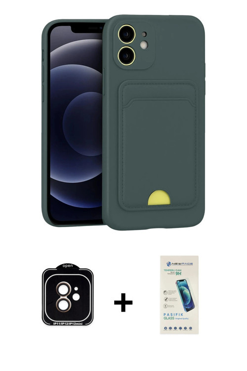 ieg™ iPhone 11 Kılıf Vadi Çizgi Prime - Şeffaf Pasifik Cam Ekran Koruyucu + Turuncu PVD Metal Kamera