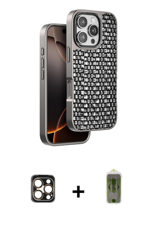 ieg™ iPhone 16 Pro Max Kılıf Siluet Form Serisi - Siyah Joko Magic 5D Hayalet Cam + Gold PVD Metal K