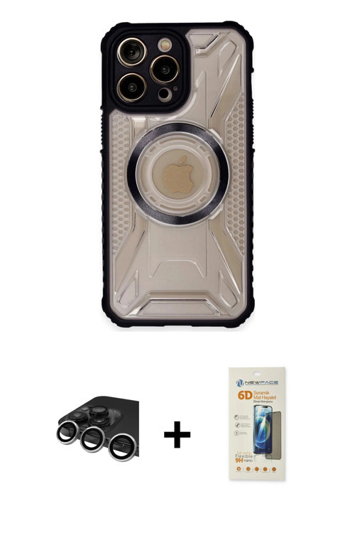 ieg™ iPhone 13 Pro Max Kılıf Kutup Modern - Siyah 6D Mat Seramik Hayalet Nano Ekran Koruyucu + Gümüş