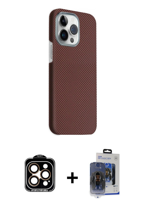 ieg™ iPhone 15 Pro Max Kılıf Kozmos Klasik Prime - Siyah Vanessa Magic Cam + Turuncu PVD Metal Kamer