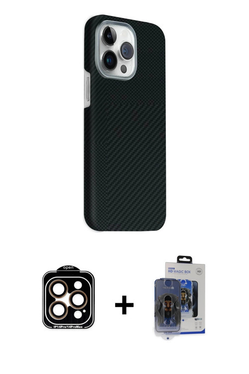 ieg™ iPhone 15 Pro Max Kılıf Kozmos Klasik Prime - Siyah Vanessa Magic Cam + Turuncu PVD Metal Kamer