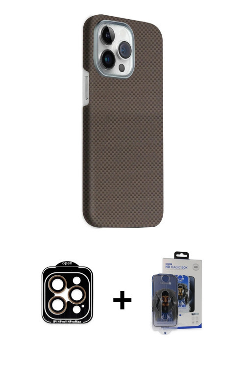 ieg™ iPhone 15 Pro Max Kılıf Kozmos Klasik Prime - Siyah Vanessa Magic Cam + Turuncu PVD Metal Kamer