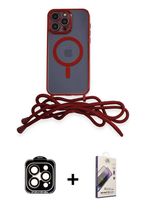 ieg™ iPhone 14 Pro Max Kılıf Eksen Özel Seri - Siyah Bilvis 3D Mat Cam Ekran Koruyucu + Turuncu PVD