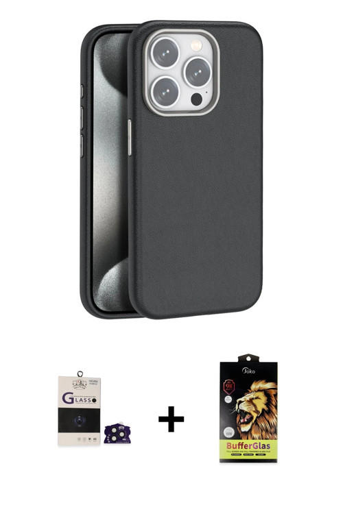 ieg™ iPhone 14 Pro Max Kılıf Zirve Modern Prime - Siyah Buffer Cam Ekran Koruyucu + Derin Mor Bilvis