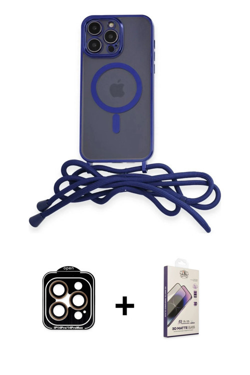ieg™ iPhone 14 Pro Max Kılıf Eksen Özel Seri - Siyah Bilvis 3D Mat Cam Ekran Koruyucu + Turuncu PVD