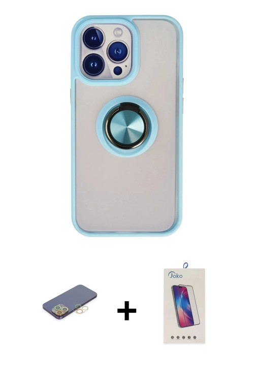 ieg™ iPhone 13 Pro Max Kılıf Yörünge Çizgi - Siyah Joko 5D Cam + Sarı Renkli Kamera Lens Koruma Cam