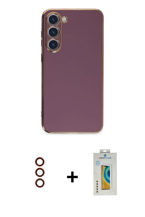ieg™ Galaxy S23 Kılıf Yankı Serisi - Şeffaf Polymer Nano Ekran Koruyucu + Kırmızı Metal Kamera Lens