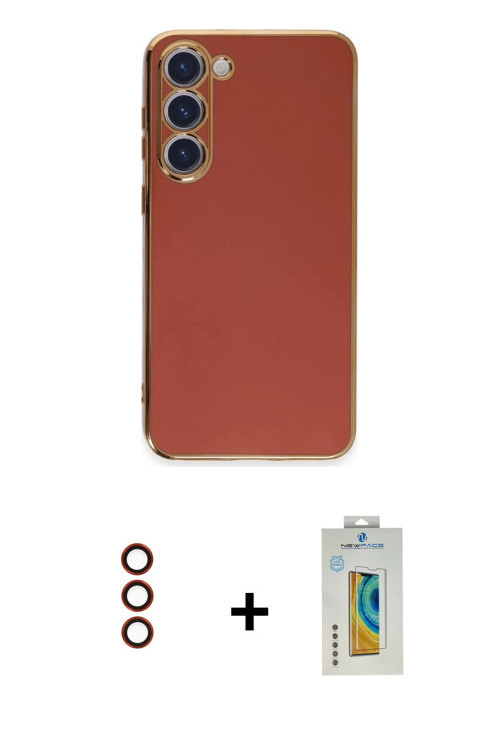 ieg™ Galaxy S23 Kılıf Yankı Serisi - Şeffaf Polymer Nano Ekran Koruyucu + Kırmızı Metal Kamera Lens