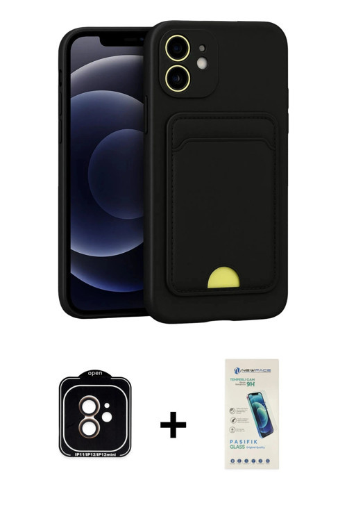 ieg™ iPhone 11 Kılıf Vadi Çizgi Prime - Şeffaf Pasifik Cam Ekran Koruyucu + Turuncu PVD Metal Kamera