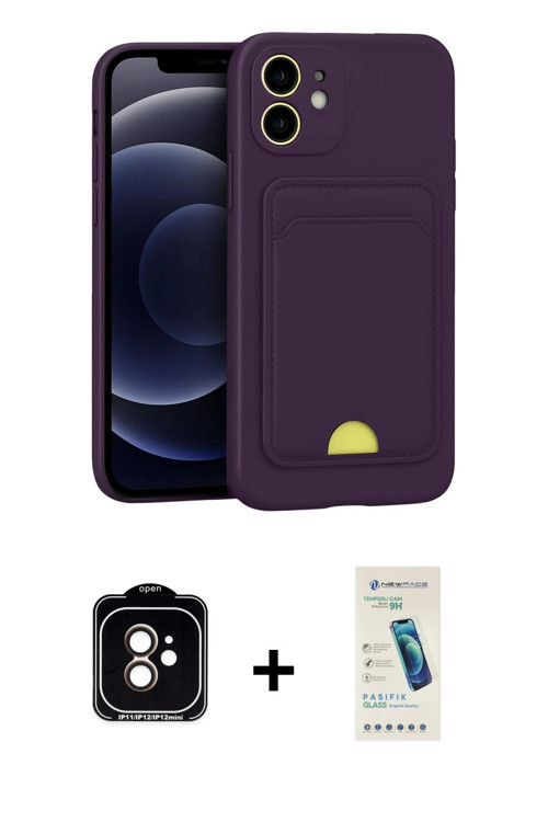 ieg™ iPhone 11 Kılıf Vadi Çizgi Prime - Şeffaf Pasifik Cam Ekran Koruyucu + Turuncu PVD Metal Kamera