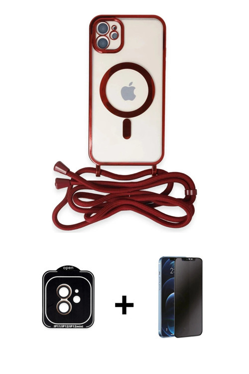 ieg™ iPhone 11 Kılıf Eksen Özel Seri - Siyah 3D Antistatik Hayalet Cam Ekran Koruyucu + Turuncu PVD