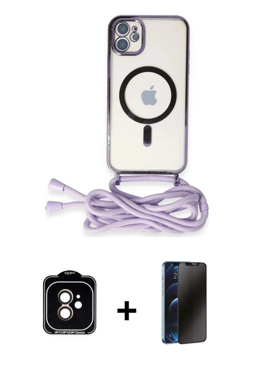ieg™ iPhone 11 Kılıf Eksen Özel Seri - Siyah 3D Antistatik Hayalet Cam Ekran Koruyucu + Turuncu PVD