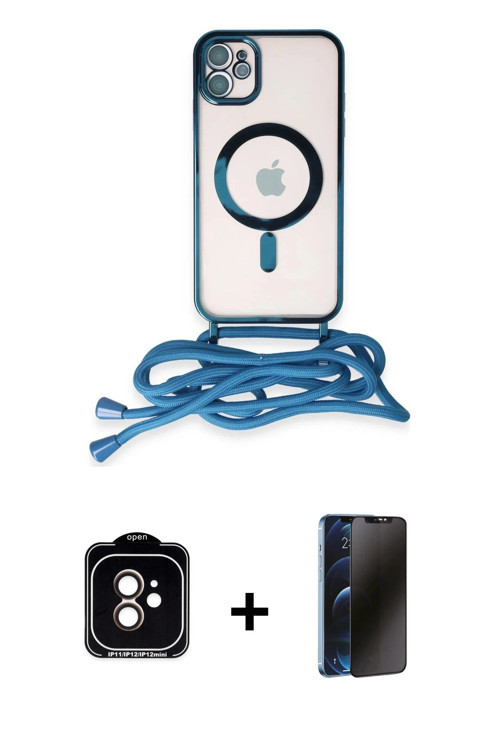ieg™ iPhone 11 Kılıf Eksen Özel Seri - Siyah 3D Antistatik Hayalet Cam Ekran Koruyucu + Turuncu PVD