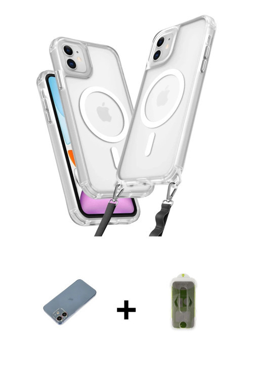 ieg™ iPhone 12 Kılıf Atlas Doku Koleksiyonu - Siyah Joko Magic 5D Hayalet Cam + Gökkuşağı Shine Kame