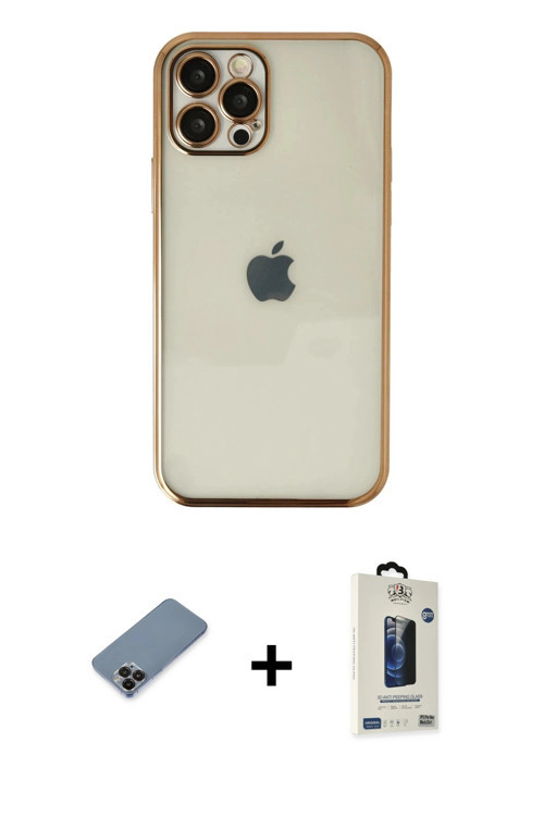 ieg™ iPhone 12 Pro Max Kılıf Vadi Minimal - Siyah Bilvis Hayalet Cam Ekran Koruyucu + Siyah Metal Ka