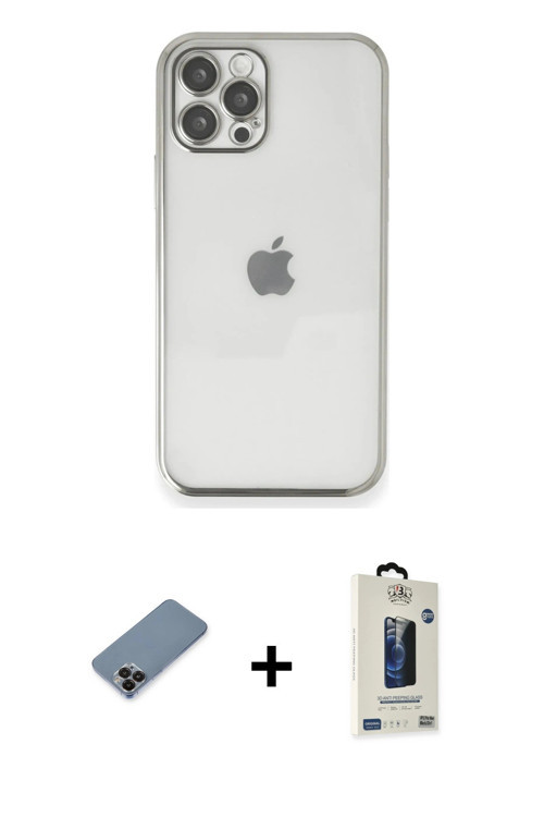 ieg™ iPhone 12 Pro Max Kılıf Vadi Minimal - Siyah Bilvis Hayalet Cam Ekran Koruyucu + Siyah Metal Ka