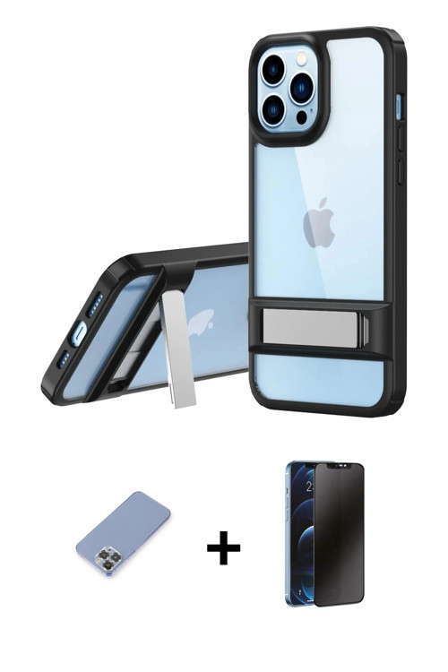 ieg™ iPhone 13 Pro Max Kılıf Yadigar Yansıma - Siyah 3D Antistatik Hayalet Cam Ekran Koruyucu + Koyu