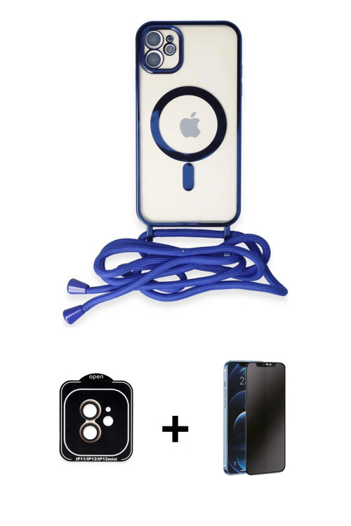 ieg™ iPhone 11 Kılıf Eksen Özel Seri - Siyah 3D Antistatik Hayalet Cam Ekran Koruyucu + Turuncu PVD