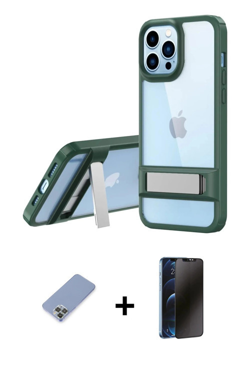 ieg™ iPhone 13 Pro Max Kılıf Yadigar Yansıma - Siyah 3D Antistatik Hayalet Cam Ekran Koruyucu + Koyu