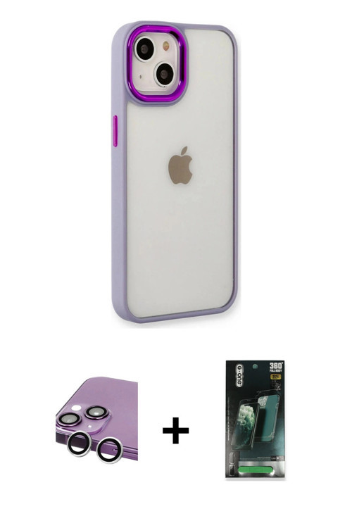 ieg™ iPhone 14 Plus Kılıf Eksen Doku Prime - Siyah 360 Mat Full Body Arka Koruyucu + Gümüş Raze Meta