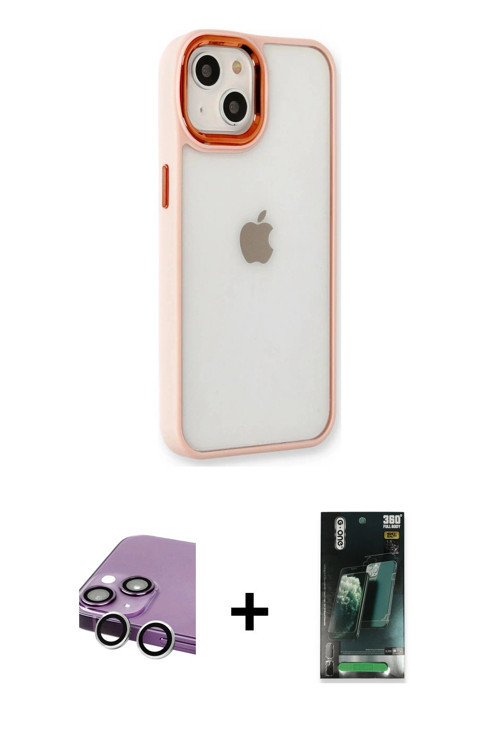 ieg™ iPhone 14 Plus Kılıf Eksen Doku Prime - Siyah 360 Mat Full Body Arka Koruyucu + Gümüş Raze Meta