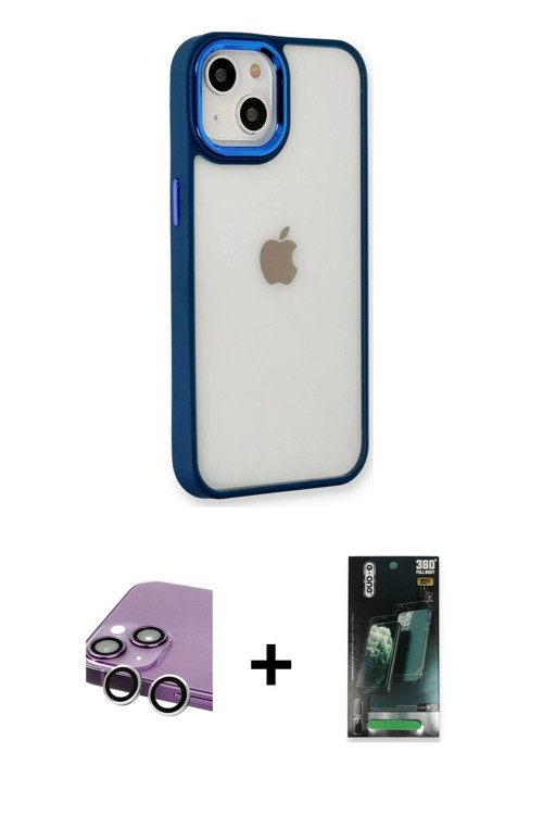 ieg™ iPhone 14 Plus Kılıf Eksen Doku Prime - Siyah 360 Mat Full Body Arka Koruyucu + Gümüş Raze Meta