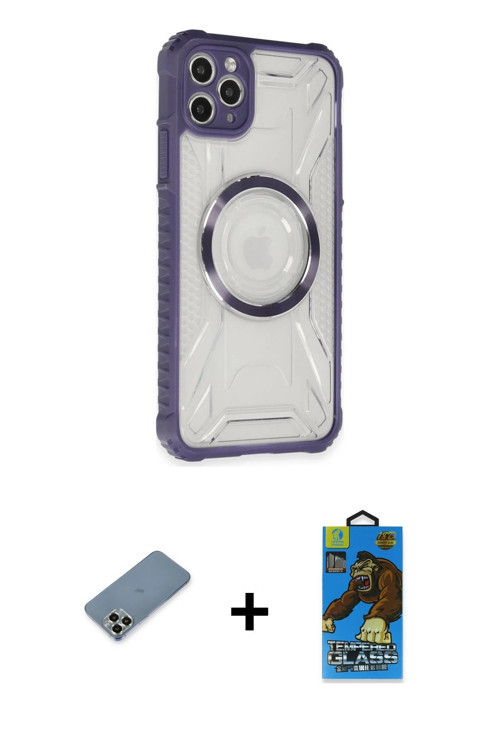 ieg™ iPhone 11 Pro Max Kılıf Kutup Modern - Siyah 18D Cam Ekran Koruyucu + Açık Yeşil Metal Kamera L