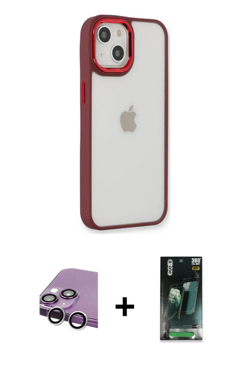 ieg™ iPhone 14 Plus Kılıf Eksen Doku Prime - Siyah 360 Mat Full Body Arka Koruyucu + Gümüş Raze Meta